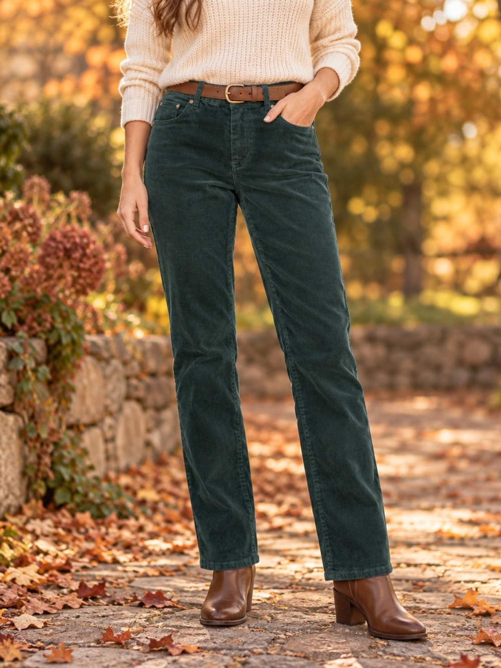 Coldwater Creek Green Corduroy Pants Size 4 Cottagecore Straight Leg